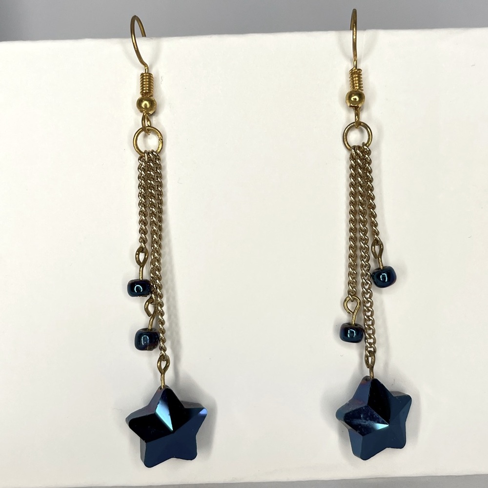 Handmade Blue Star Dangle Earrings